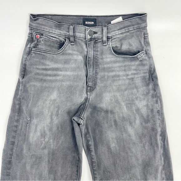 HUDSON Kass High Rise & Straight Fit Jeans Raw Hem Faded Black‎ Distressed 25 - Picture 3 of 15